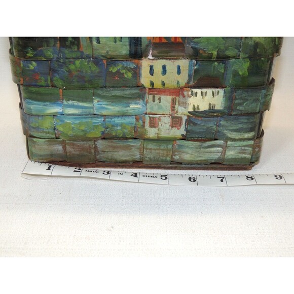 VTG 60s‎ Hand Painted Wooden Picnic Basket Handbag (Bonus 2 VTG Stamps) - Picture 9 of 16